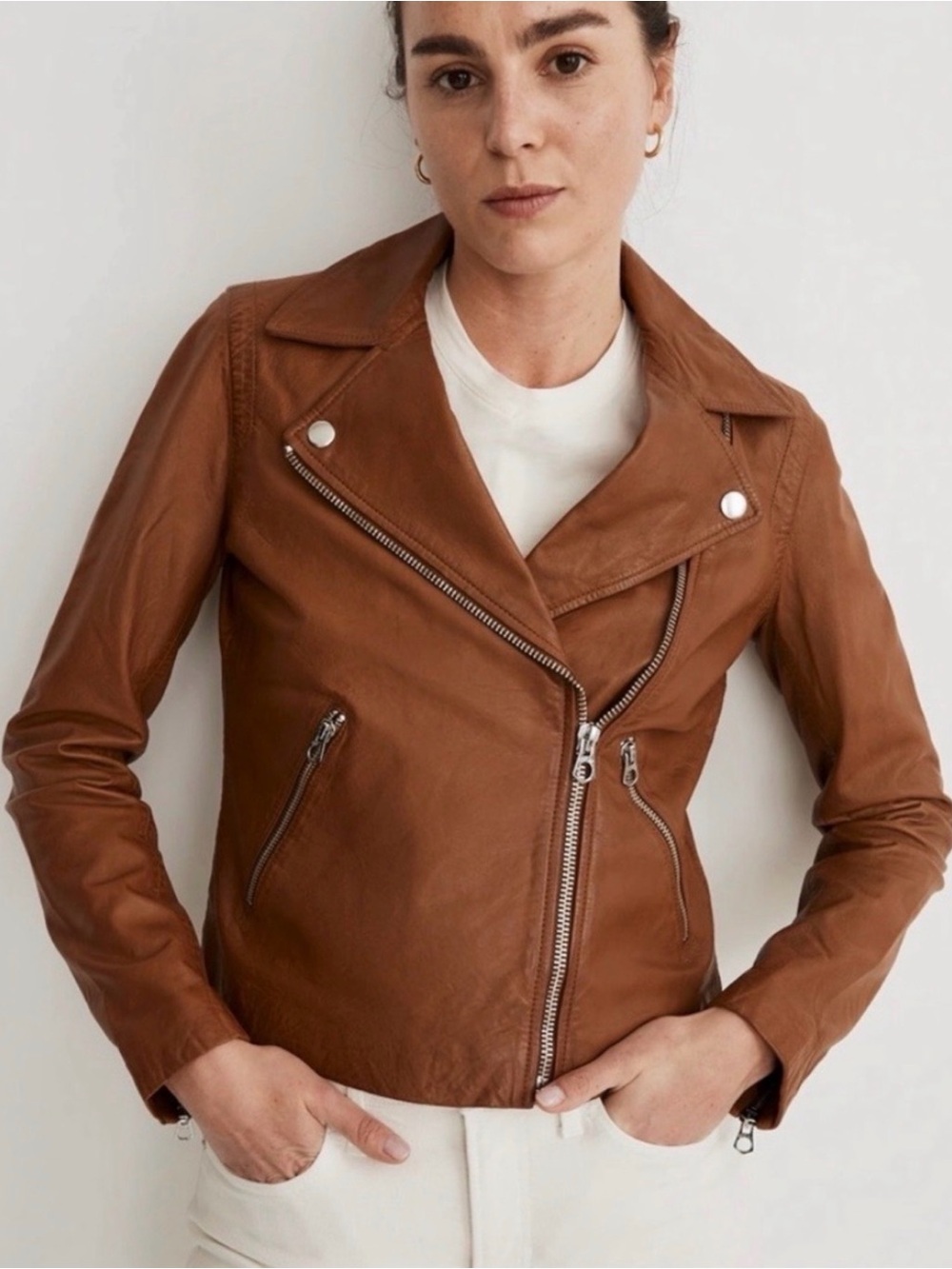 Nwt Madewell Washed Leather Motorcycle Jacket Medium
